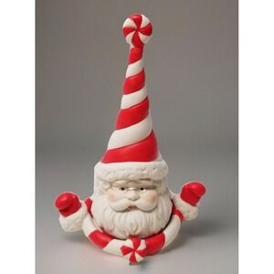 Partylite Retired Ceramic Peppermint Santa‎ Christmas Candle Snuffer - EUC